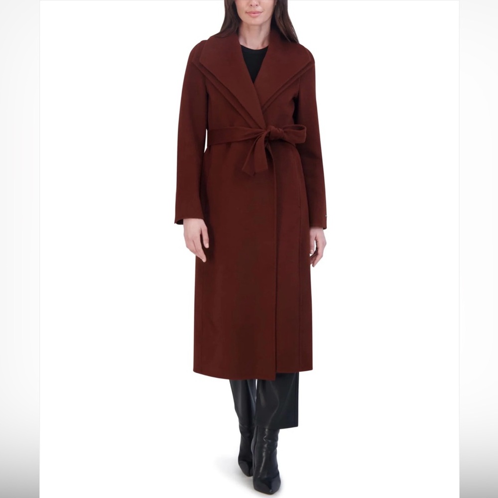 Tahari Belted Wing-Collar Wrap Coat, Size: Small, Color: Cinnamon